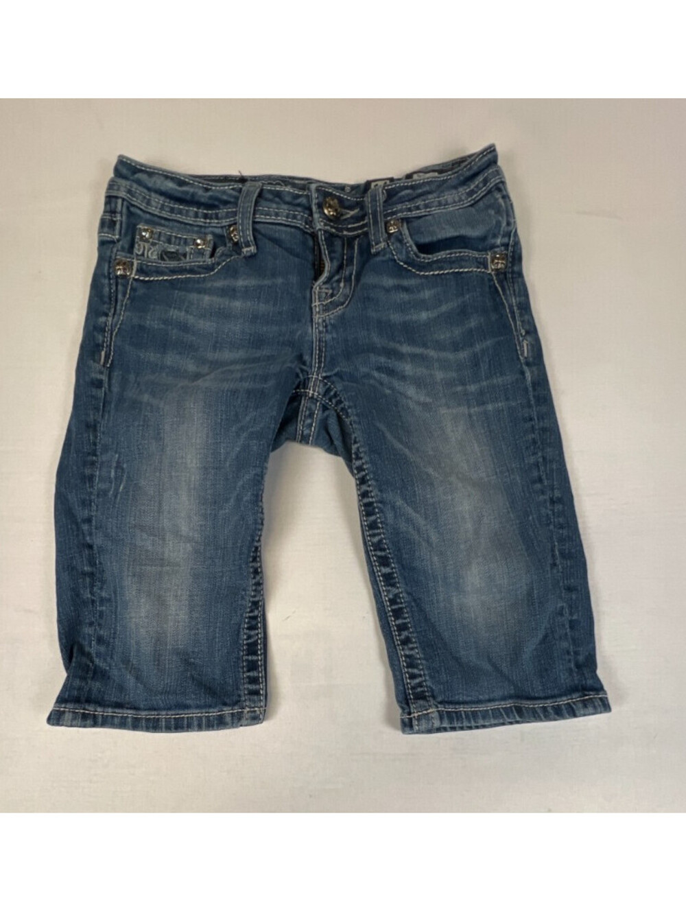 Miss Me Womens Blue 14 Bermuda Denim Shorts Embellished Bling Pockets